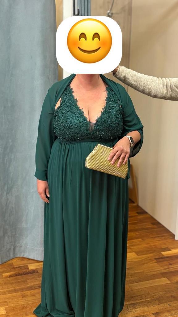 Groene galajurk, op lengte gemaakt, incl. stola, Kleding | Dames, Gelegenheidskleding, Gedragen, Galajurk, Maat 46/48 (XL) of groter