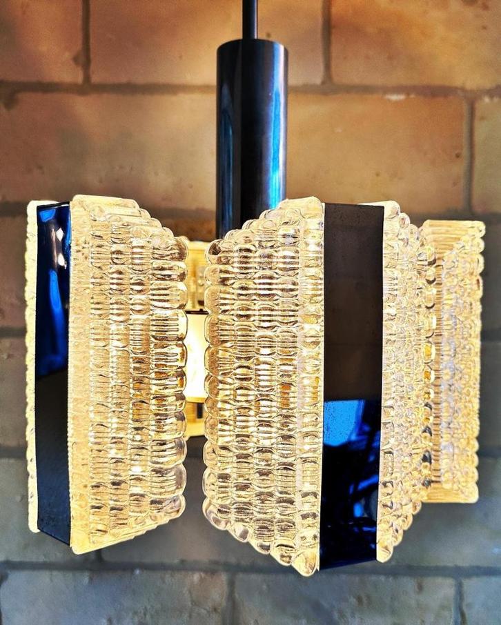 Vintage kroonluchter Kaiser Leuchten, Huis en Inrichting, Lampen | Hanglampen, Gebruikt, 75 cm of meer, Glas, Metaal, Ophalen of Verzenden