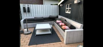 Steigerhouten Hoekbank met Tafel, Kussens & Hoes beschikbaar voor biedingen