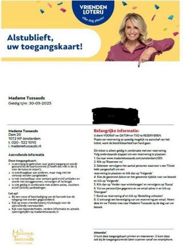 2x Tickets Madame Tussauds - gratis entree beschikbaar voor biedingen