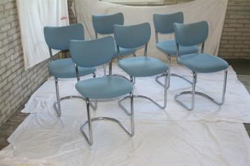 6 Vintage Chroom De Wit  2011 Jaren ' 50 Stoelen HemelBlauw beschikbaar voor biedingen