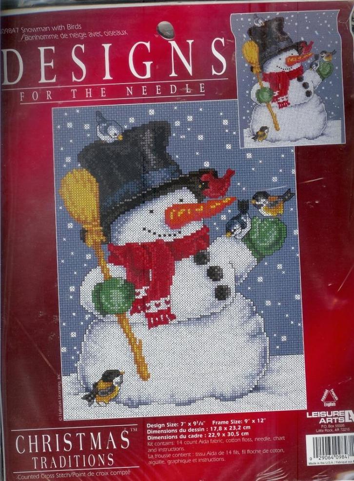 Cado designs borduurpakket, snowman with bird, Hobby en Vrije tijd, Borduren en Borduurmachines, Nieuw, Borduurpakket, Handborduren
