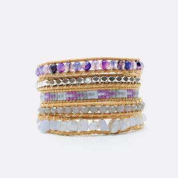Stijlvolle leren agaat armband – Handgemaakt en uniek beschikbaar voor biedingen