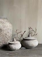 Set van 2 stenen potjes bakjes grijs deksel pot stoer sober, Huis en Inrichting, Woonaccessoires | Overige, Verzenden, Nieuw