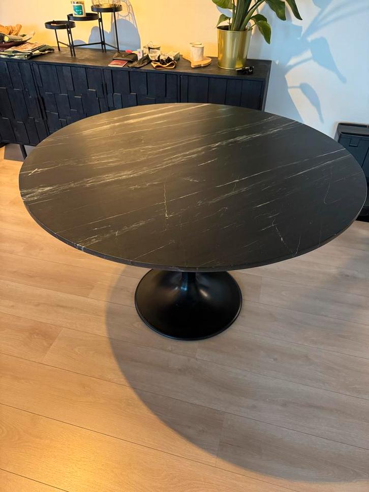Marmeren Eettafel Ø120cm - Zwart Metaal Onderstel, Huis en Inrichting, Tafels | Eettafels, Nieuw, 100 tot 150 cm, Vijf personen of meer