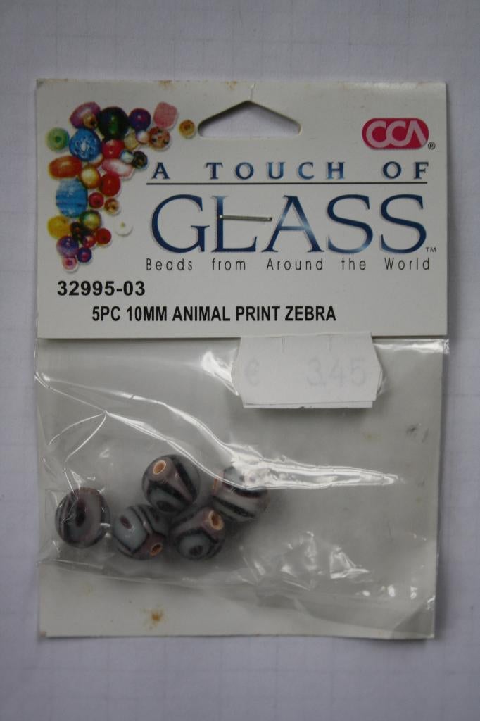 3 zakjes glaskralen animal print zebra 10mm, Ophalen of Verzenden, Nieuw, Kraal
