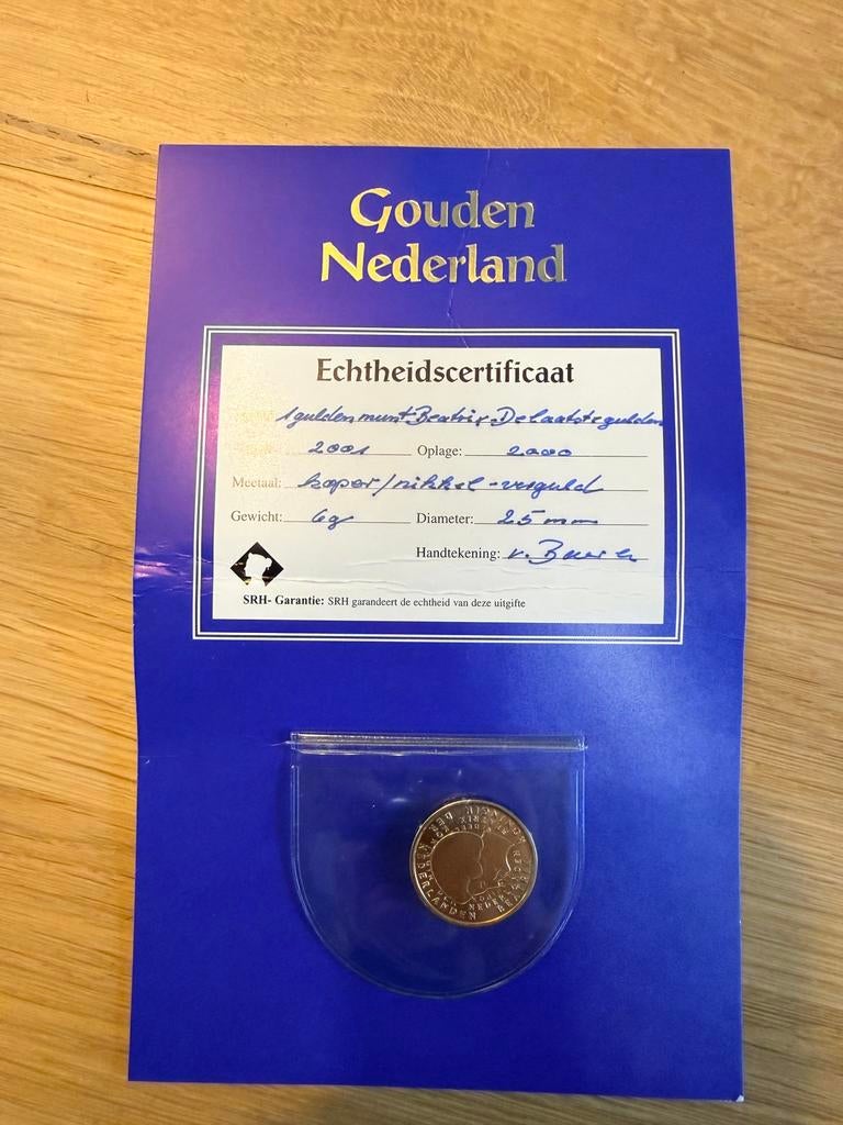 Vergulde Loekie Gulden 2001 - Laatste 1 Gulden Munt, 1 gulden, Koningin Beatrix, Losse munt, Goud