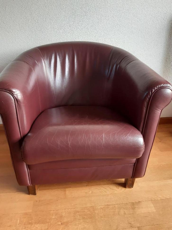 Fauteuil - bordeaurood, Huis en Inrichting, Fauteuils, Gebruikt, Overige materialen, 75 tot 100 cm, 75 tot 100 cm, Ophalen