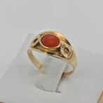 Gouden ring 14k (585) met bloedkoraal, maat 17, Sieraden, Tassen en Uiterlijk, Ringen, Gebruikt, Ophalen of Verzenden, 17 tot 18
