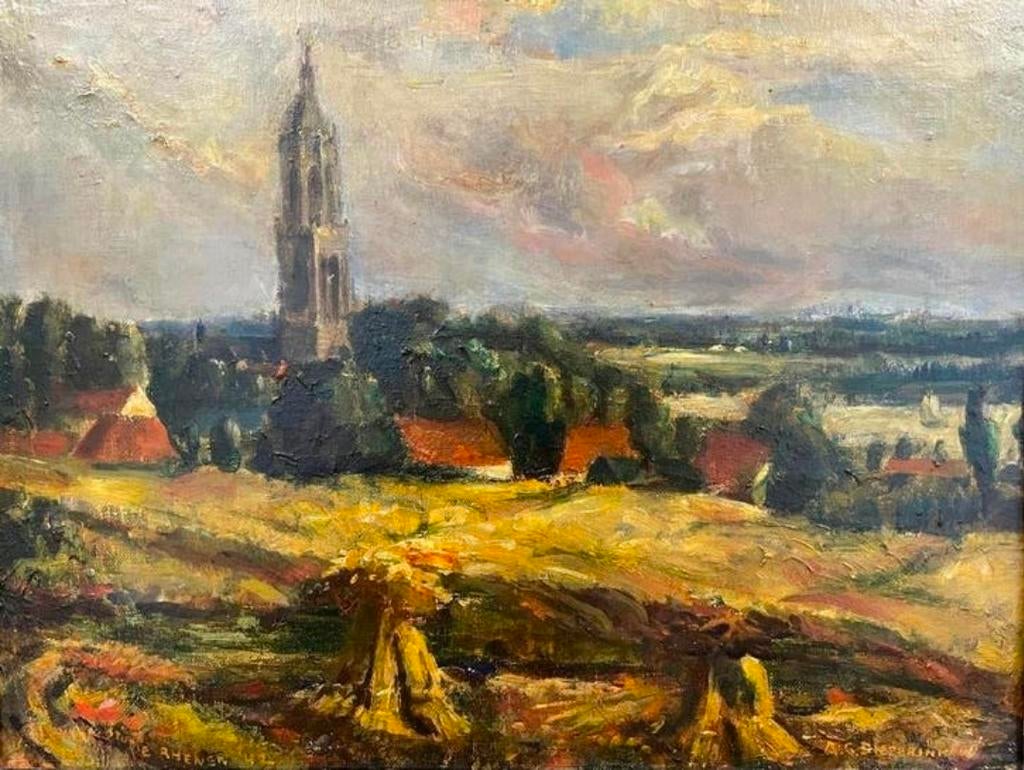 ANTIEK OLIEVERSCHILDERIJ DIEPERINK ALEXANDER GERHARDUS Rhene, Antiek en Kunst, Kunst | Schilderijen | Klassiek, Ophalen of Verzenden