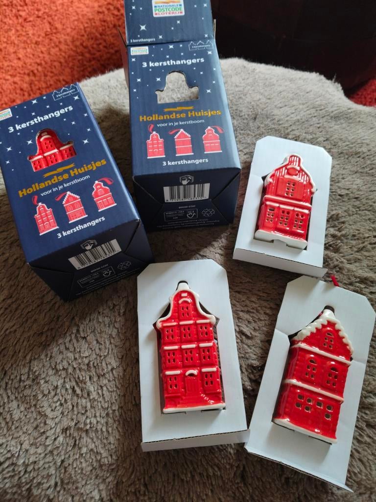 3 Kersthangers van de Postcodeloterij, Kersthuisjes., Verzamelen, KLM Huisjes, Ophalen of Verzenden, Nieuw