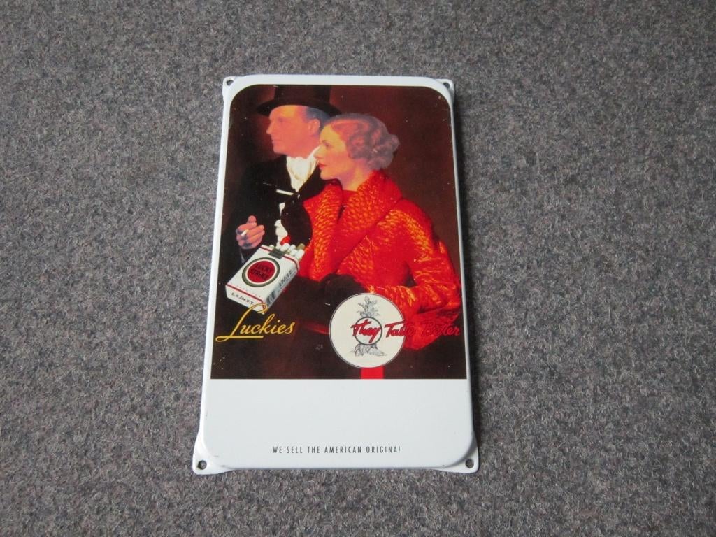 LUCKY STRIKE EMAILLE RECLAMEBORD, Ophalen, Gebruikt, Reclamebord