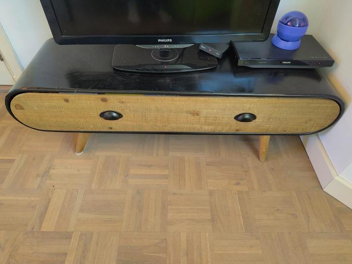 Lichtgewicht TV-kast met lade - Zwart en Hout, Huis en Inrichting, Kasten | Televisiemeubels, Gebruikt, Minder dan 100 cm, 100 tot 150 cm