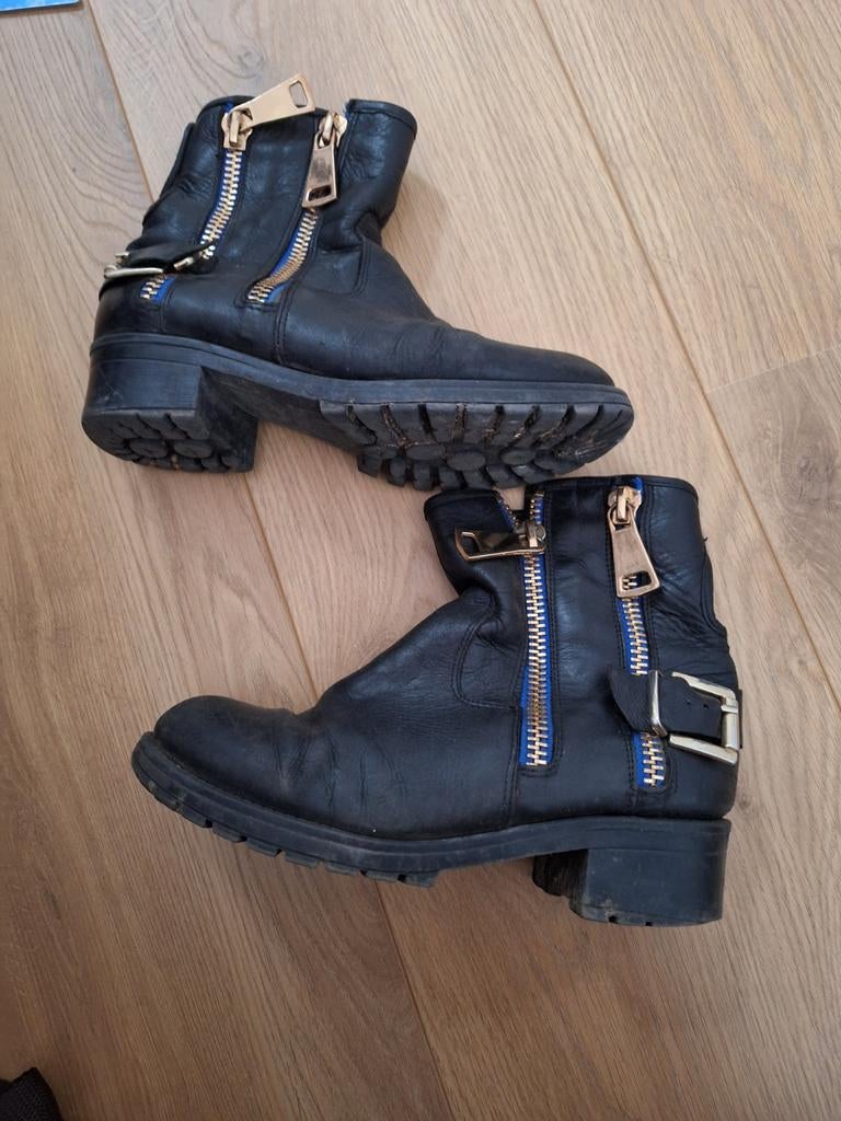 Lavorazione Artigiana leren bikerlaarsjes goud ritsjes, Kleding | Dames, Schoenen, Zwart, Lage of Enkellaarzen, Ophalen of Verzenden