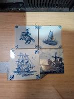Vier Delfts blauwe tegels met verschillende afbeeldingen, Ophalen of Verzenden