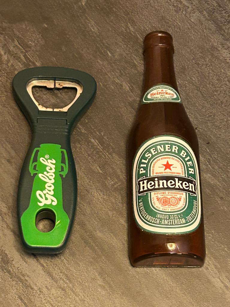 Grolsch en Heineken flesopeners, Ophalen of Verzenden, Gebruikt, Flesopener, Heineken