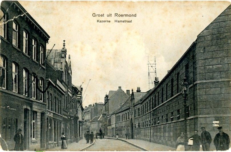 Roermond Hamstraat met kazerne, Ophalen of Verzenden, Voor 1920, Gelopen, Limburg