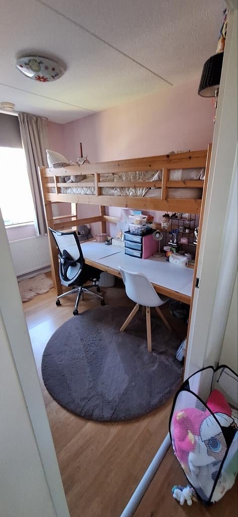 Lifetime Hoogslaper 90x200 cm met groot bureau - Grenen, Ophalen, Gebruikt, Eenpersoons, 200 cm