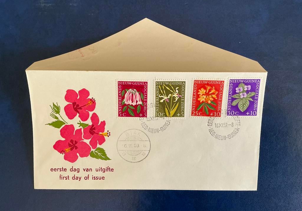 Nederlands-Nieuw-Guinea 1959 FDC Sociale zorg Bloemen E3, Ophalen of Verzenden, Onbeschreven, Rest van de wereld