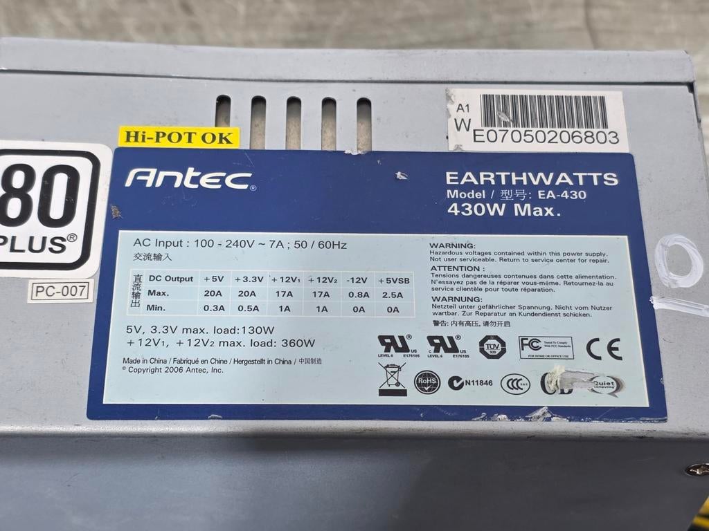 Antec 430w max voeding psu power supply ea-430, Ophalen of Verzenden, Gebruikt