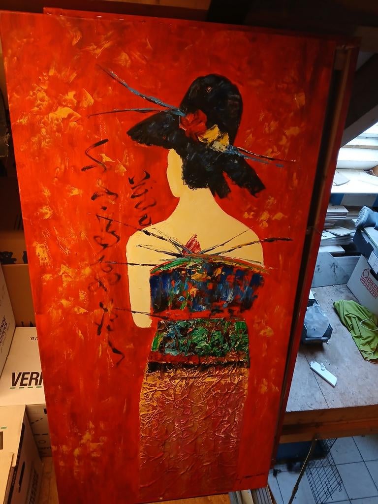 Abstract schilderij 'Geisha' - Rood en kleurrijk, Antiek en Kunst, Kunst | Schilderijen | Modern, Ophalen