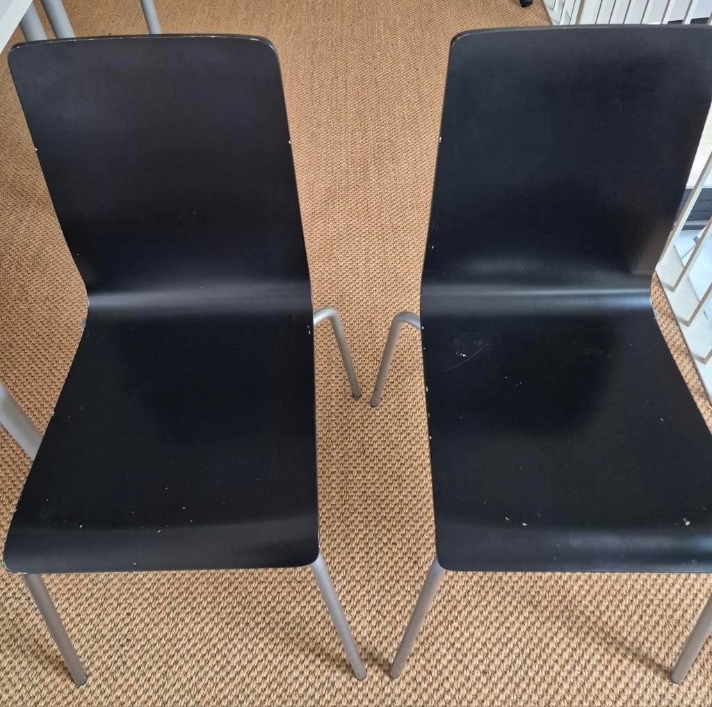 Vintage Kantinestoel IKEA Martin; Zwart Stapelbaar Set van 2, Huis en Inrichting, Stoelen, Gebruikt, Twee, Hout, Metaal, Zwart
