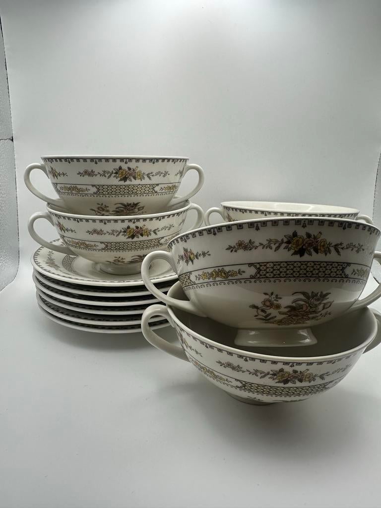 6x Royal Doulton Hamilton soepkommen met schotels, Huis en Inrichting, Keuken | Servies, Gebruikt, Ophalen of Verzenden, Kom(men)