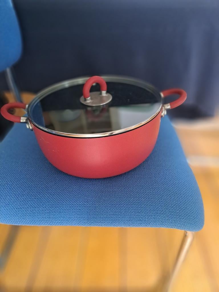 Alessi Masterpro Pan - Rood met Glazen Deksel, Ophalen, Gebruikt, Aluminium, Kookpan of Snelkookpan