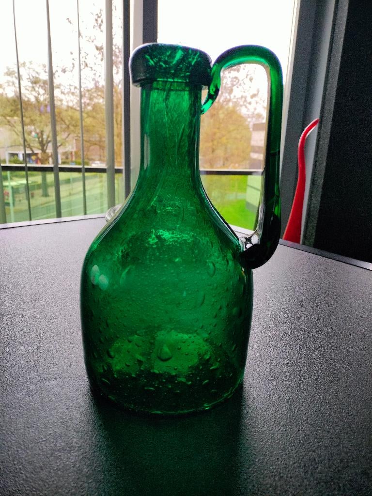 Leerdam Antiqua Smaragdgroen Vaas Karaf Floris Meydam 1970, Antiek en Kunst, Antiek | Glas en Kristal, Ophalen of Verzenden