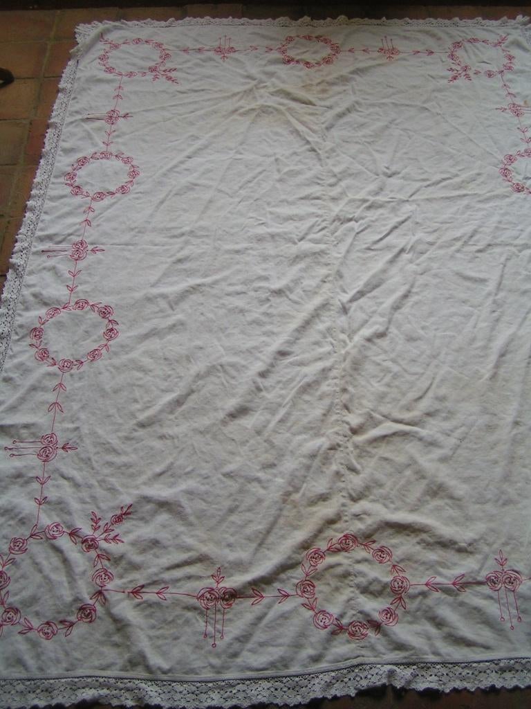 tafelkleed geborduurd handgeweven linnen XX 265 monique, Antiek en Kunst, Antiek | Kleden en Textiel, Verzenden
