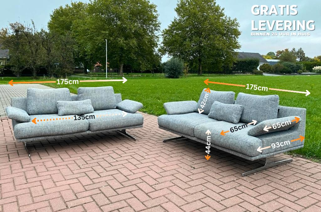 Montel Grijze Stoffen Bankenset-Gratis levering NL, Huis en Inrichting, Banken | Bankstellen, 150 tot 200 cm, 75 tot 100 cm, Ophalen of Verzenden