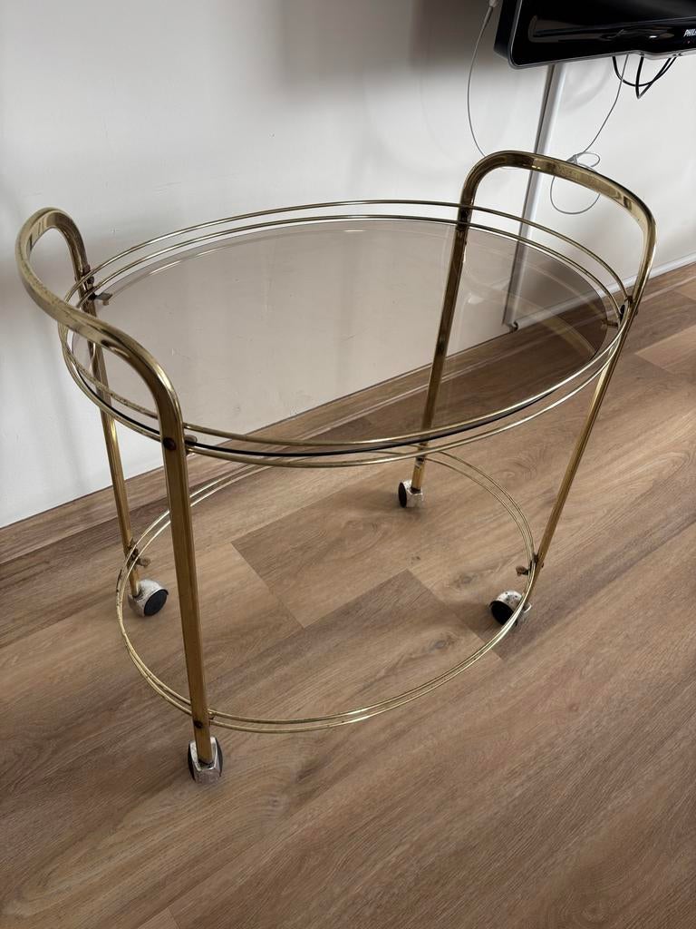 Barretje met brons glas en gouden rand, Huis en Inrichting, Tafels | Salontafels, Ophalen, Gebruikt, 50 tot 75 cm, 50 tot 100 cm
