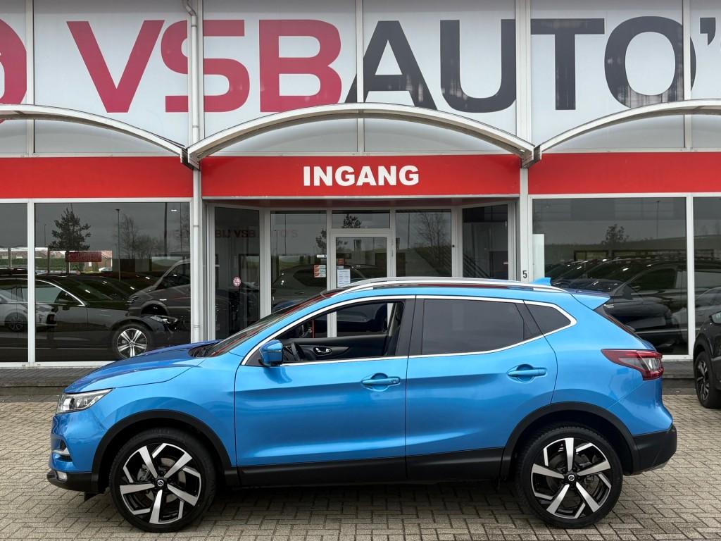 Nissan QASHQAI 1.3 DIG-T TEKNA+ PANO LEER EL. STOELLEN NAVI, Gebruikt, Huisgarantie, Met garantie (alle), Blauw