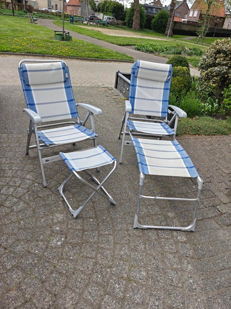 Dukdalf Tuinstoelen met voetenbankje - Set van 2, Ophalen, Gebruikt, Aluminium, Verstelbaar