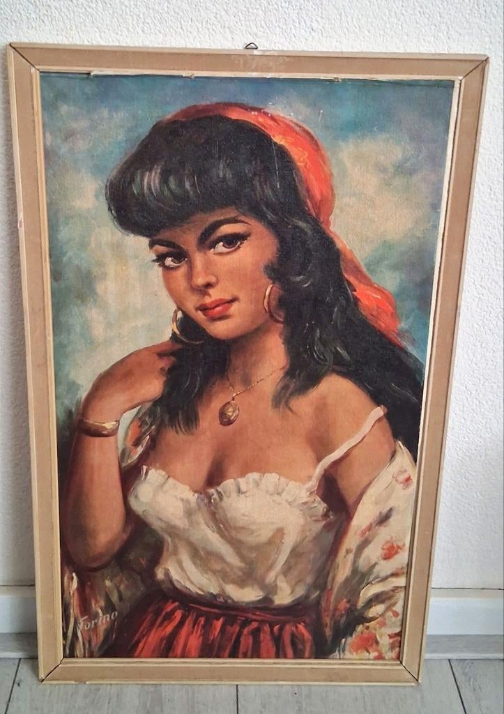 Vintage schilderij 'Zigeunermeisje' - Gesigneerd 'Torino', Ophalen