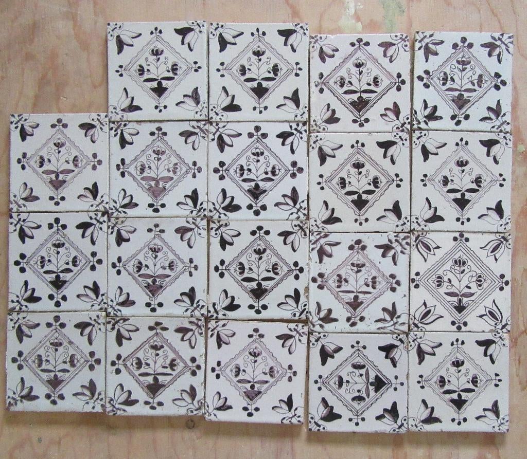 18e eeuwse bloempot tegels mangaan open haard schouw keuken, Antiek en Kunst, Ophalen of Verzenden