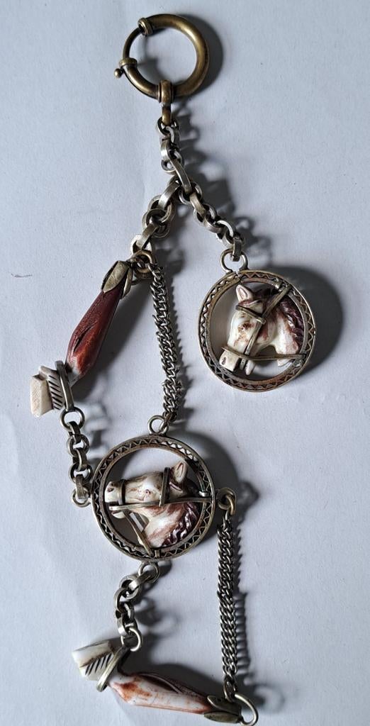 Antieke Horlogeketting met 2 paardenhoofden, Sieraden, Tassen en Uiterlijk, Horloges | Antiek, Overige merken, Overige materialen