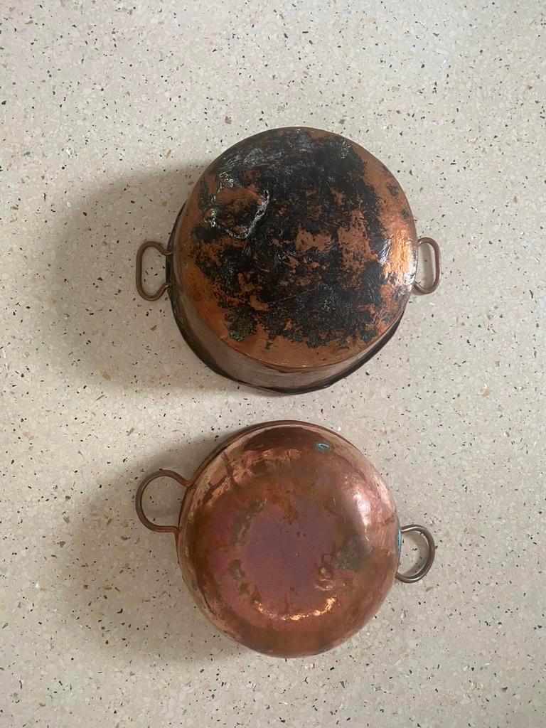 2 antieke koperen pannen, Ophalen of Verzenden