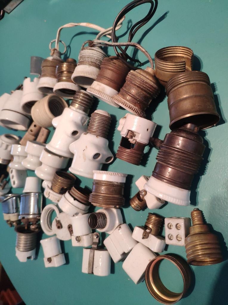 Antiek porselein en koper elektra spul vintage electriciteit, Ophalen