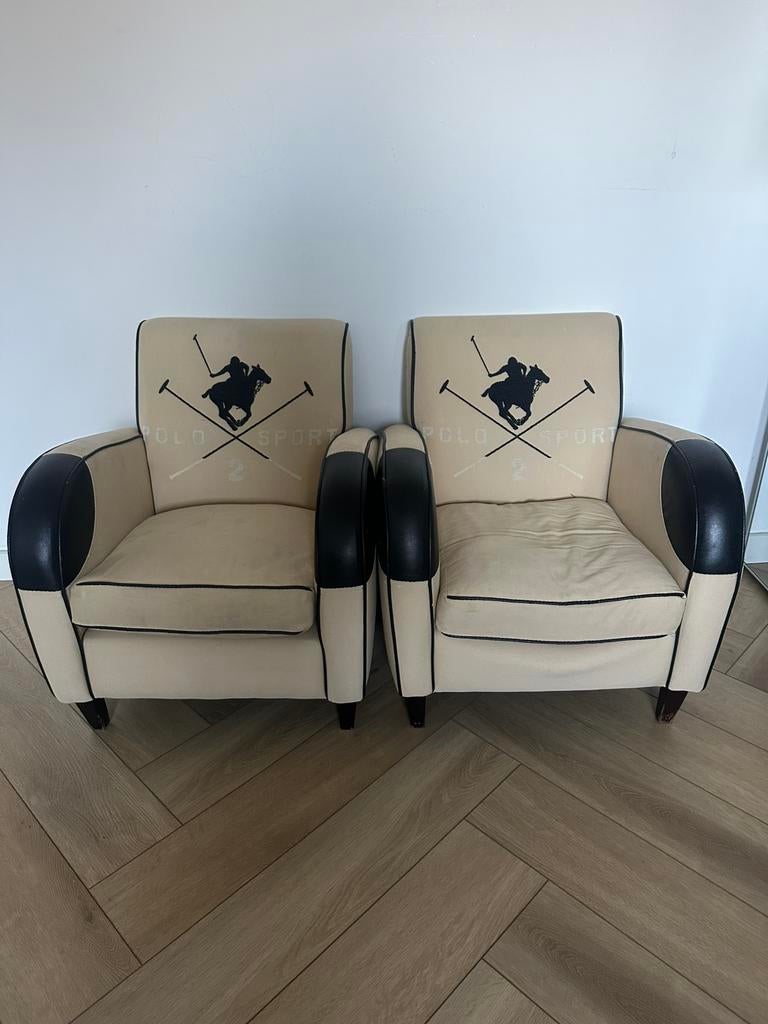 2x Polo Sport fauteuils kinderbanken beige bank sofa kind, Ophalen, Tweepersoons, 75 tot 100 cm, Zo goed als nieuw