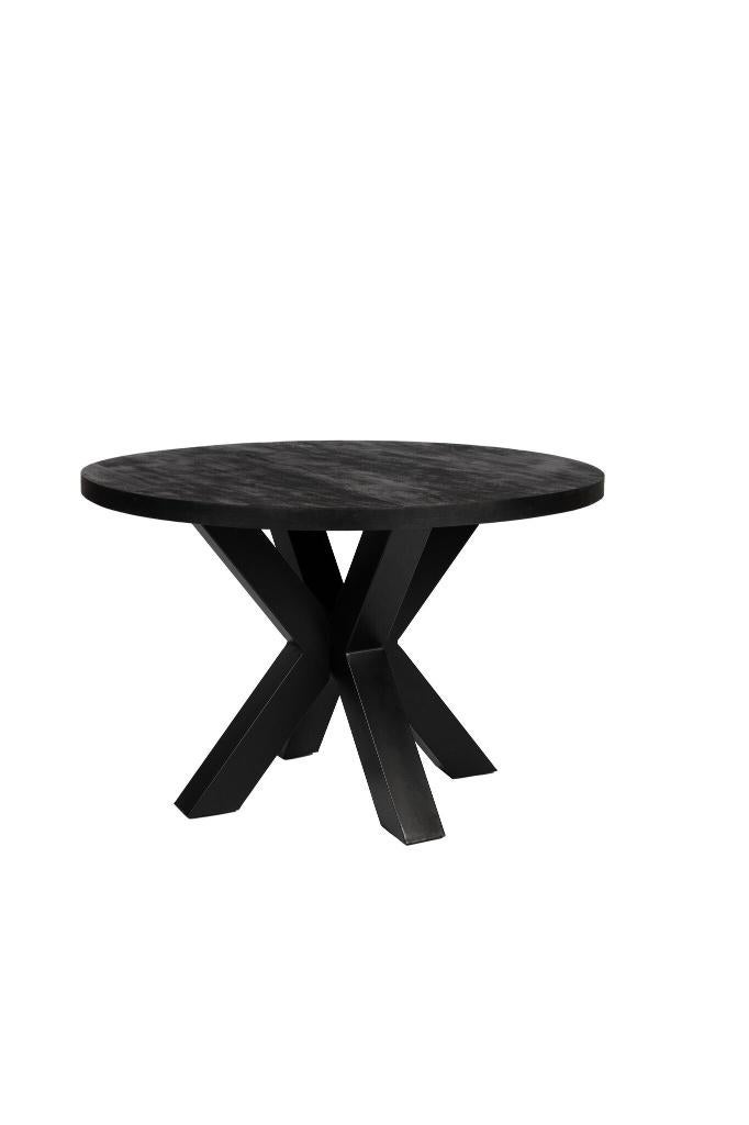 Ronde eettafel - 120 cm - Zwart - Mangohout - Dik frame, Overige materialen, Rond, Nieuw, Ophalen of Verzenden