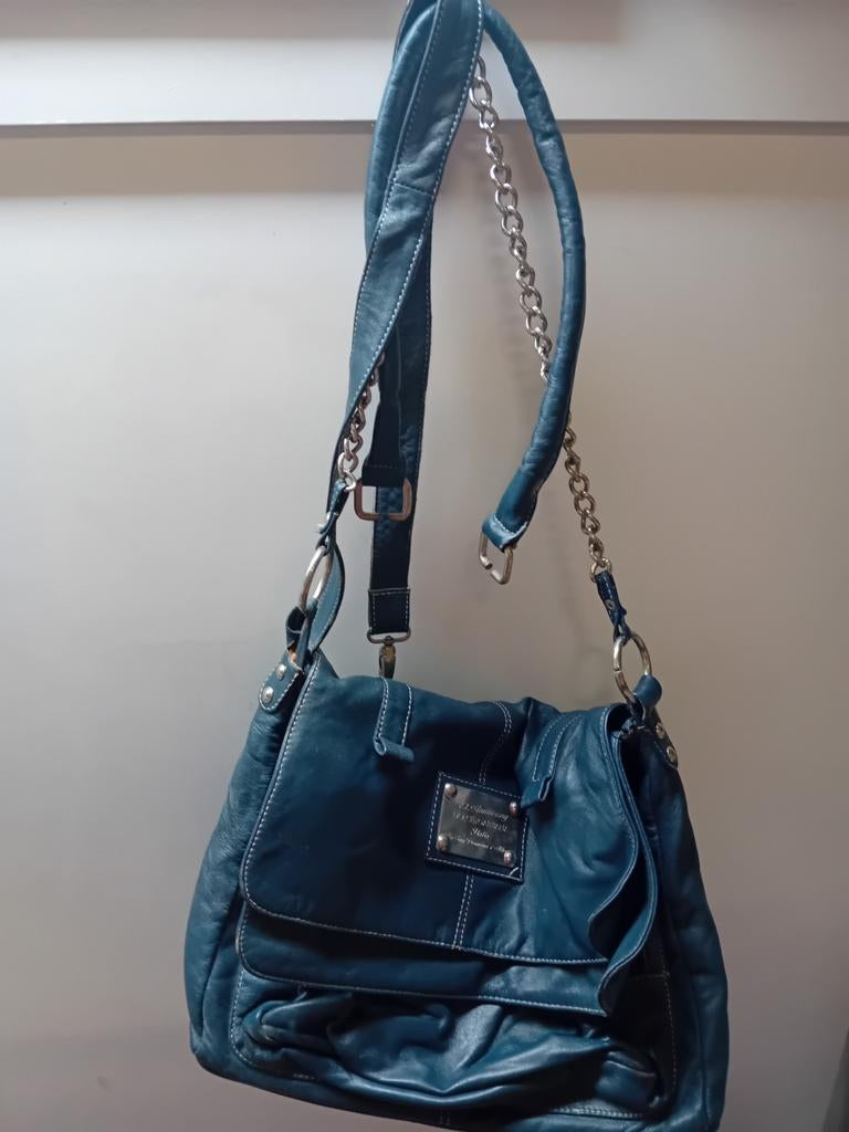 Blauwe leren tas, Ophalen, Blauw