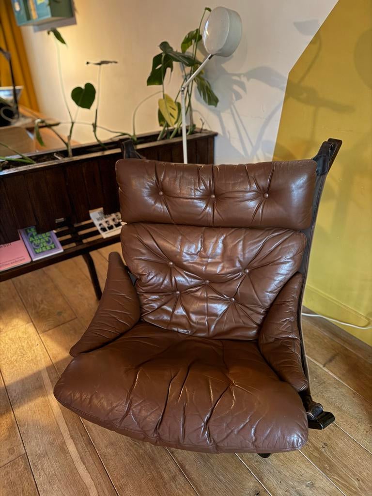 Vintage Jim Myrstad Viking Lounge Stoel - Noors Design, Ophalen, Gebruikt, Hout, 75 tot 100 cm