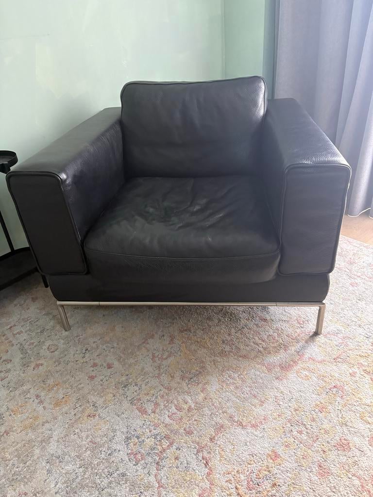 Ikea Arild Leren Fauteuil - Zwart, Huis en Inrichting, Fauteuils, Ophalen, Gebruikt, Leer, 75 tot 100 cm