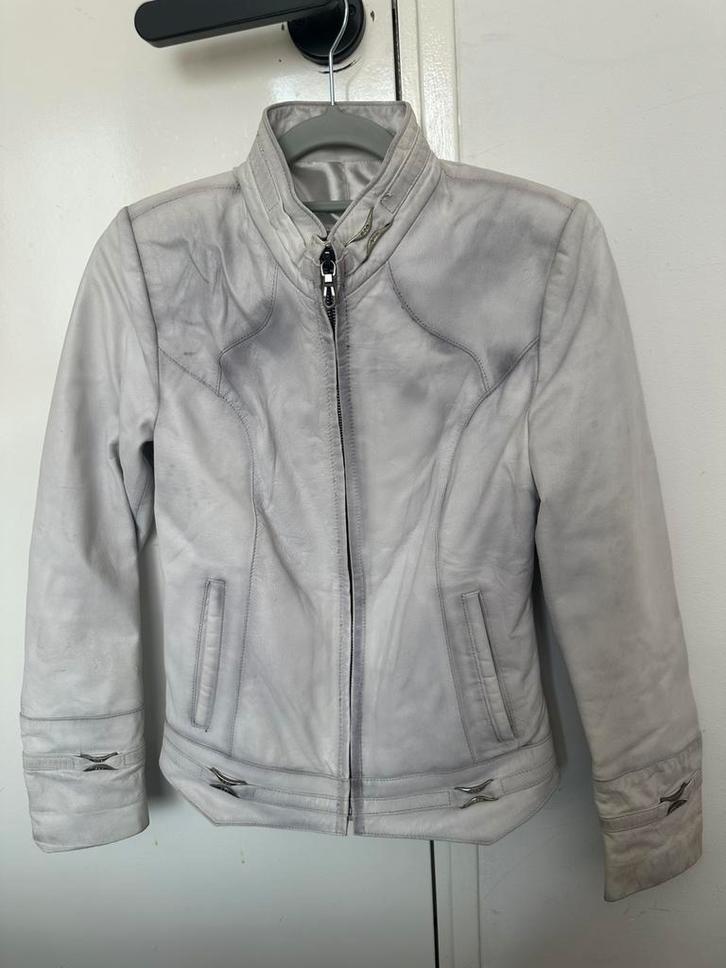 Real Leather Jacket, Kleding | Dames, Jassen | Zomer, Nieuw, Maat 36 (S), Wit, Ophalen of Verzenden