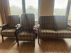 Vintage bankje en 2 fauteuils - gestreepte bekleding, Ophalen, Gebruikt, 150 tot 200 cm, Tweepersoons