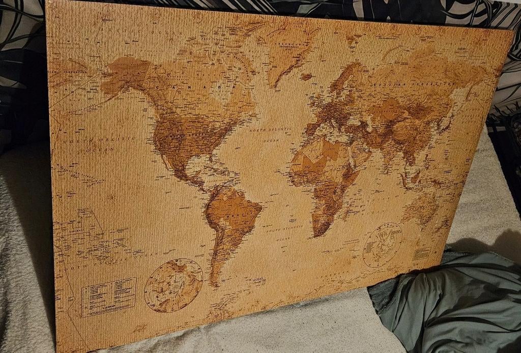 Grote vintage wereldkaart Hardboard, Ophalen, 1800 tot 2000, Wereld, Landkaart