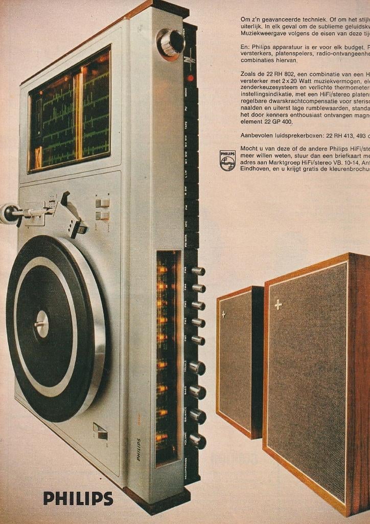Retro reclame 1972 Philips hifi 22RH802 versterker, Verzenden, Overige typen