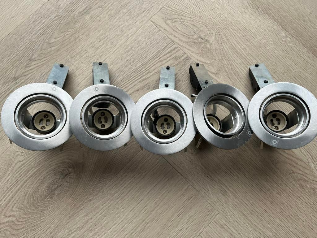 5x rvs inbouwspots Qazqa GU10, Ophalen of Verzenden, Zo goed als nieuw