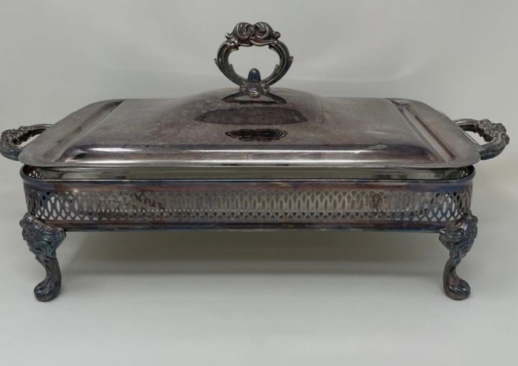 Mooie verzilverde antieke dekschaal, casserole + warmhouder, Ophalen of Verzenden, Zilver